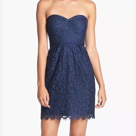 Jenny Yoo Collection Navy Blue Lace Sweetheart Neckline Mini Dress Womens 8 - Picture 1 of 12